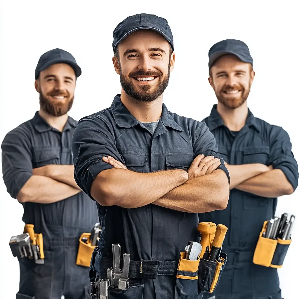 Uma equipe sorridente de chaveiros da Chaveiro Faro